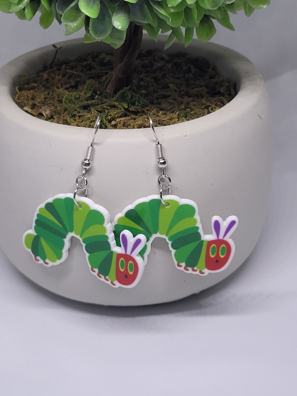 Green Cartoon Caterpillar Drop Earrings